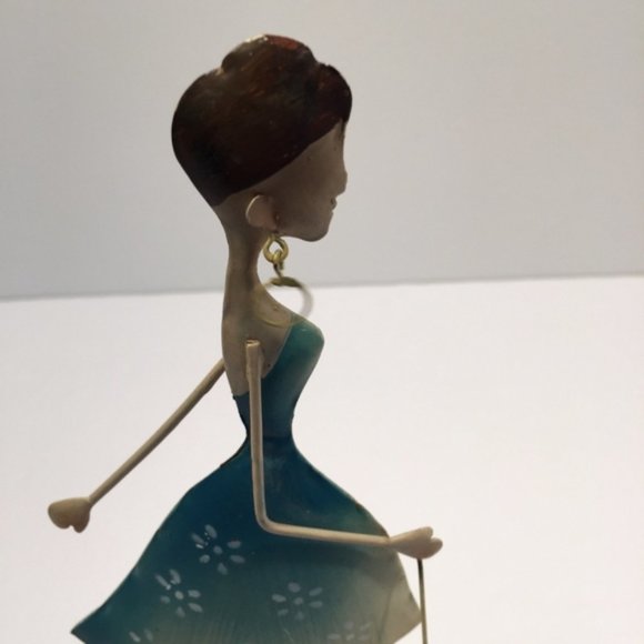 Lady Walking Spotted Dog Painted Metal Ornament - Picture 6 of 8